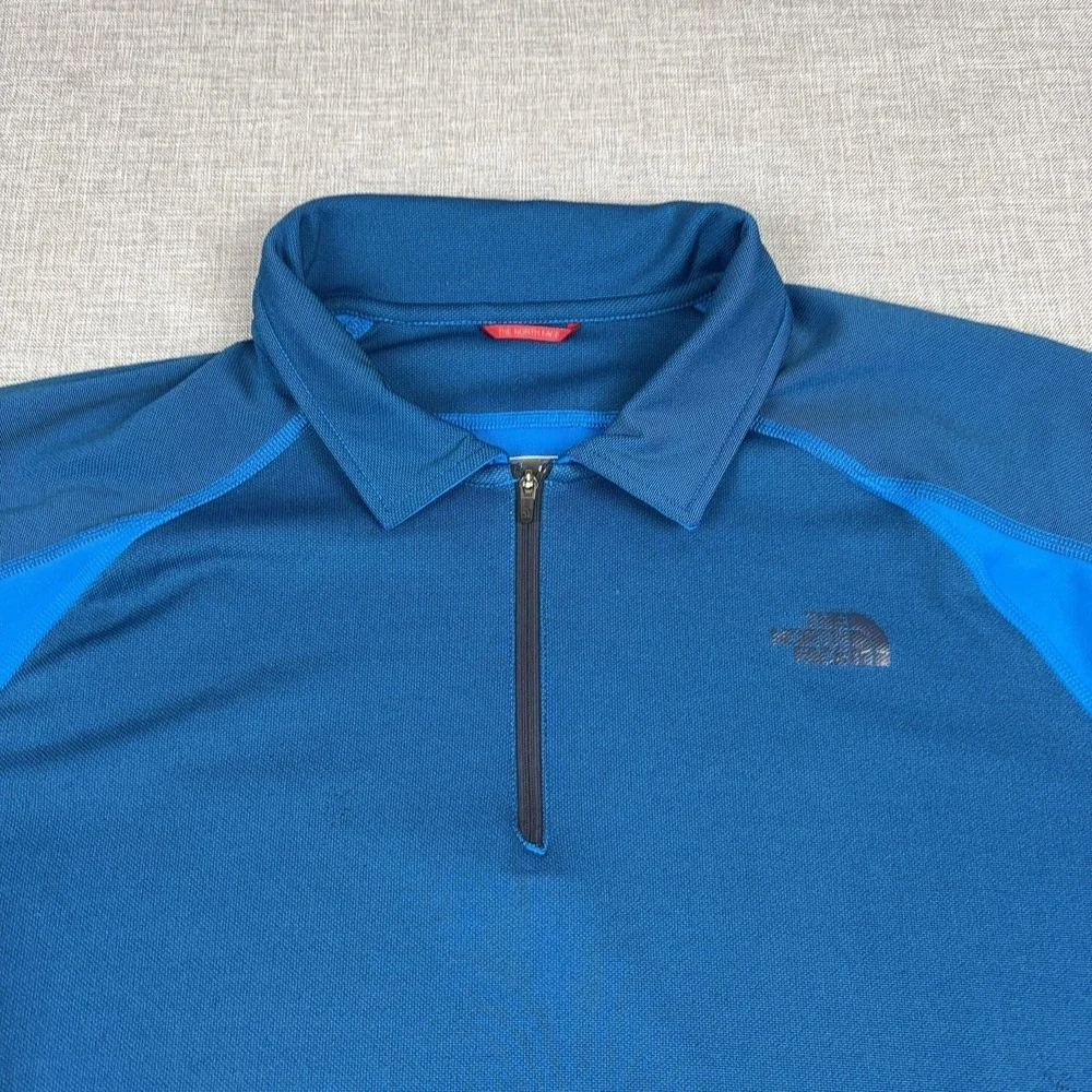 The North Face Shirt Mens Large Blue Short Sleeve 1/4 Zip Polo FlashDry Athletic
